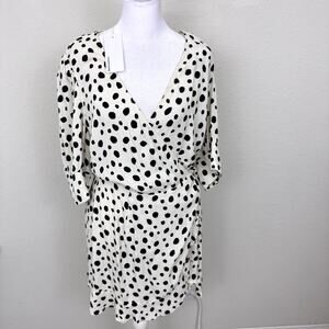 Reformation Womens Deanna Spotted Wrap Mini Black Dress Size XL Flowy